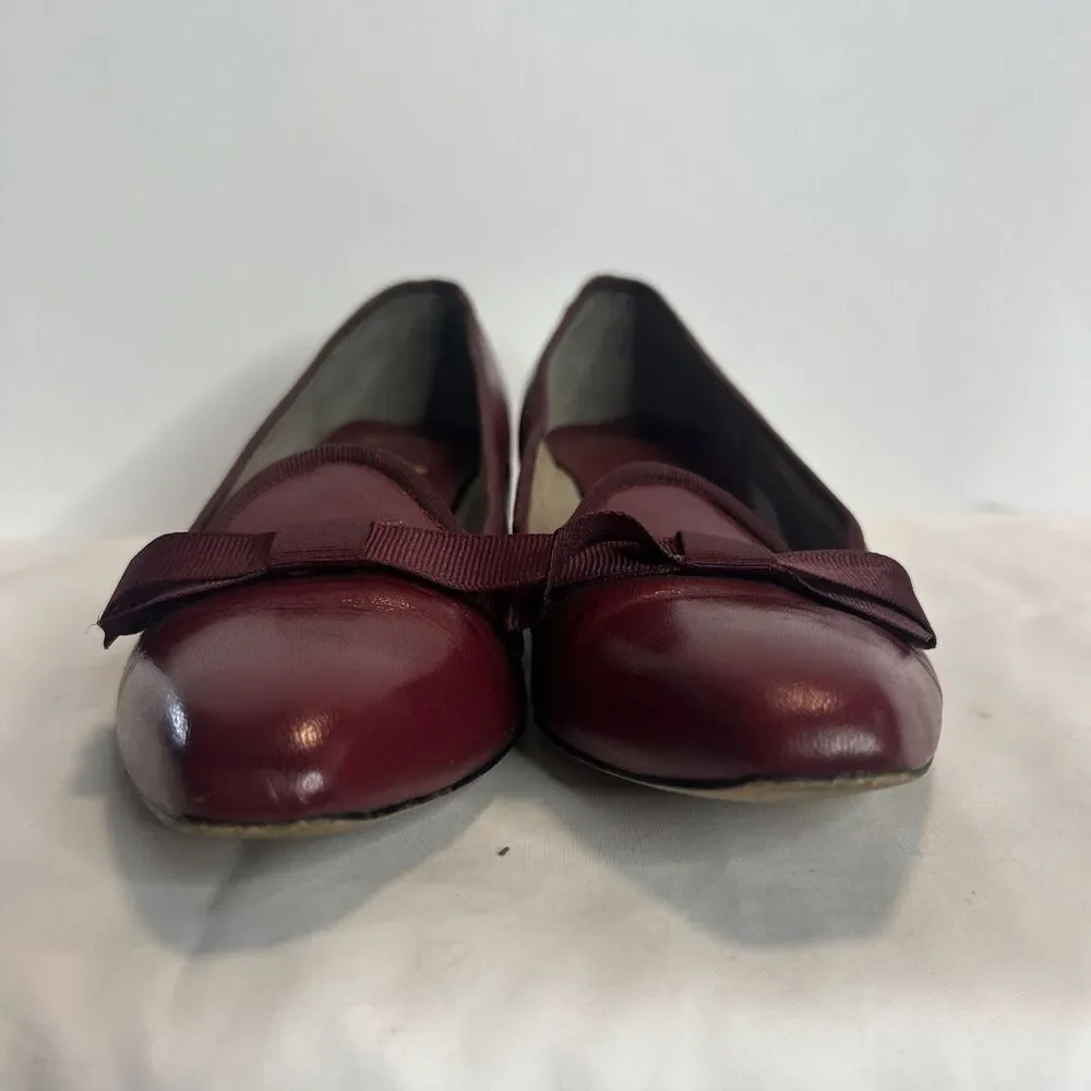 Vintage Wine I Inch Heeled Flat w/Pointed Toe Bows Size 7 Old Money Leather